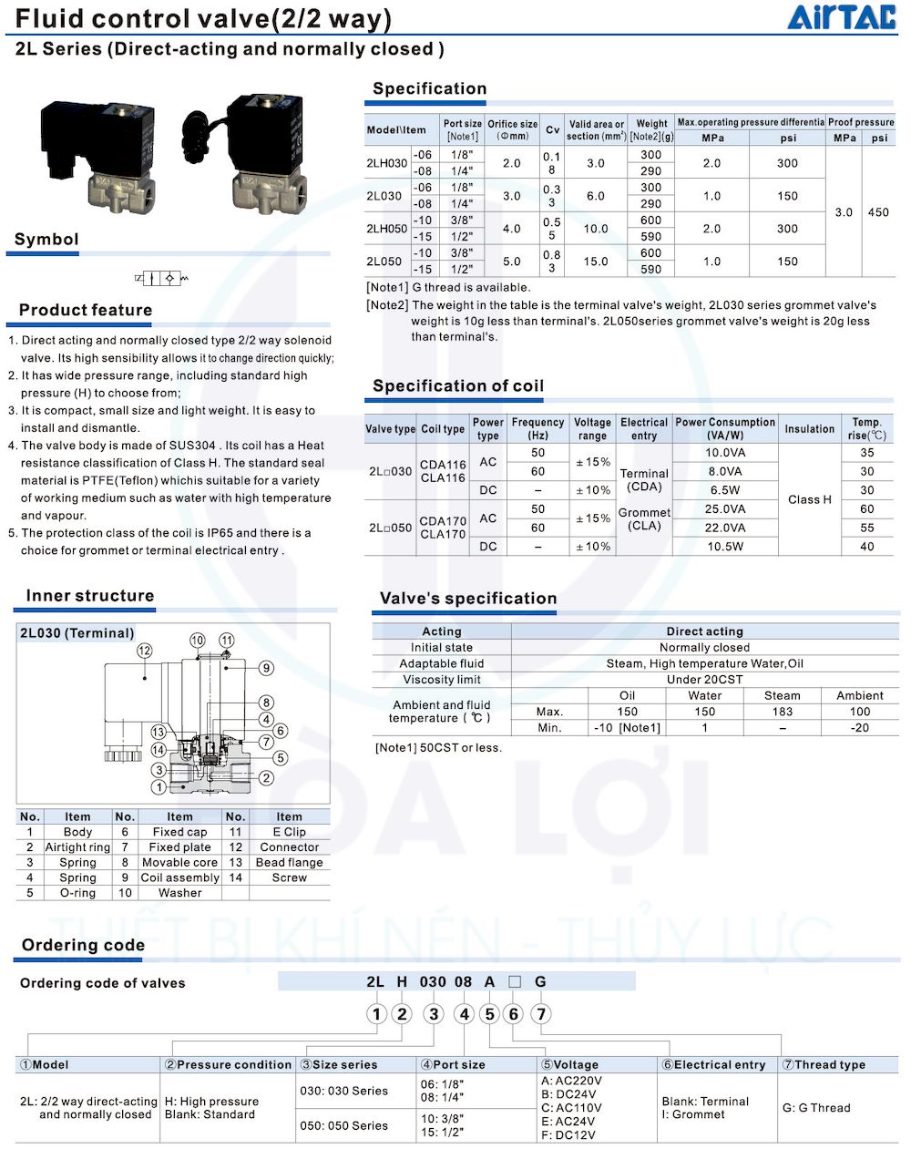 Van Điện Từ Inox 2L050-10B AIRTAC 2 2l series airtac fluid control valve 22way direct acting 1
