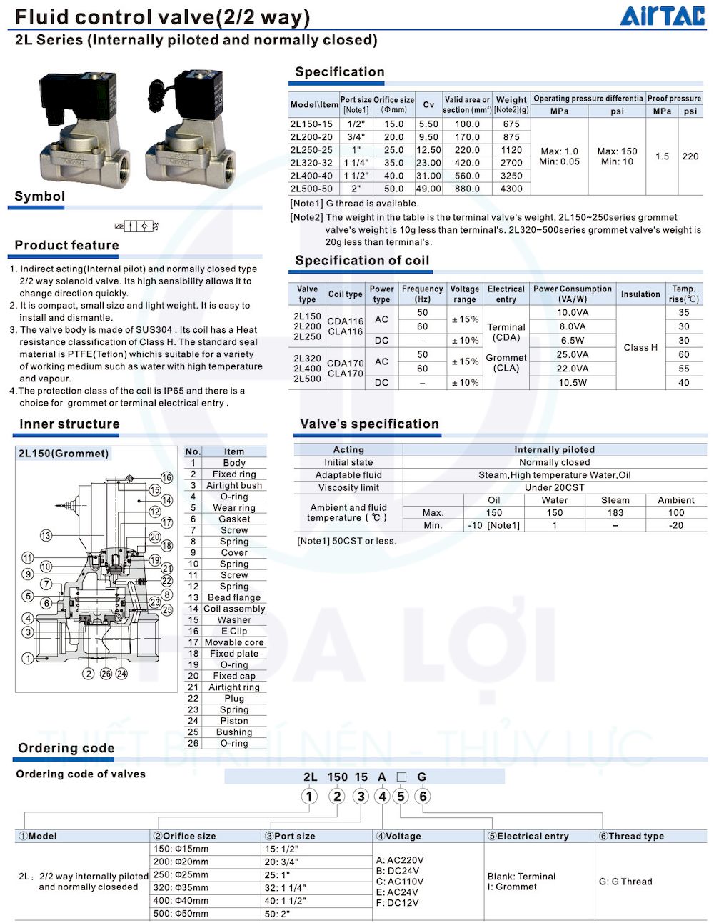Van Điện Từ Inox 2L320-32A AIRTAC 2 2l series airtac fluid control valve 22way internal 1