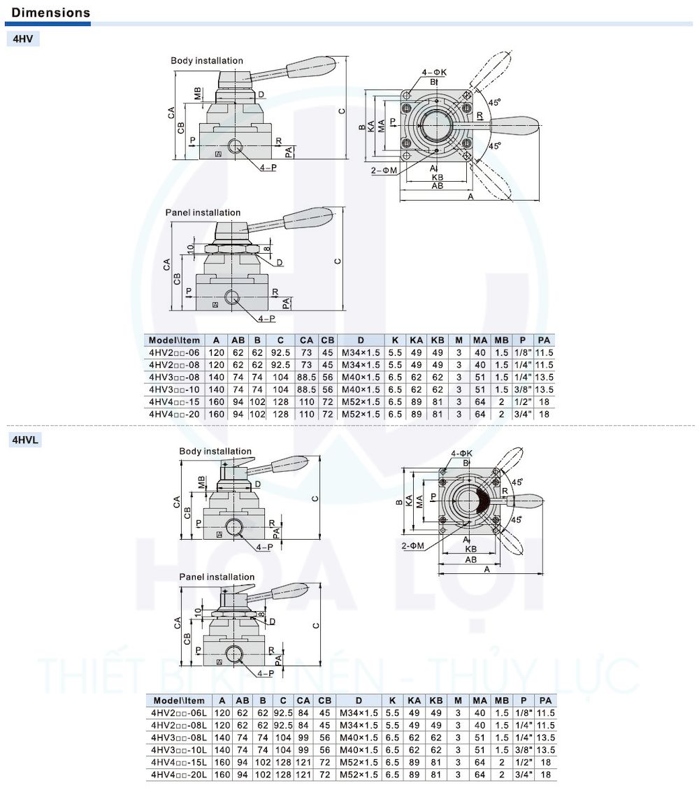 4hv 4hvl series airtac hand lever valve 3