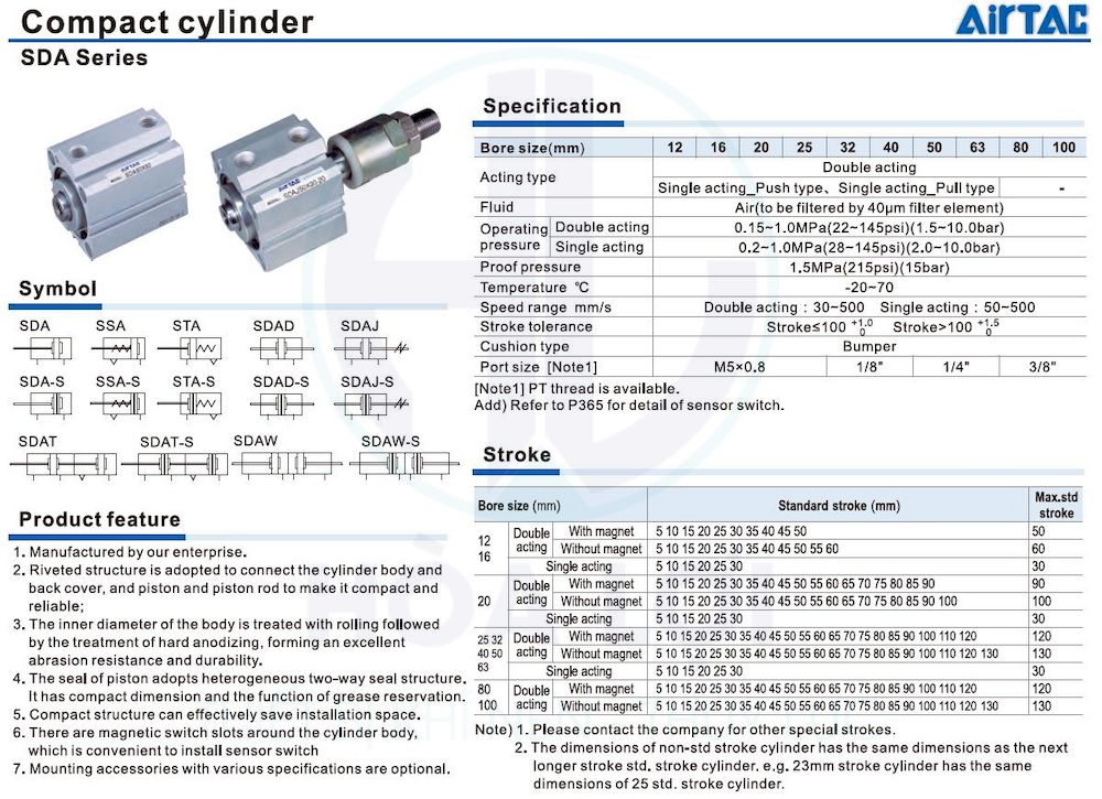 Xy Lanh Compact SDA40x10B AIRTAC 3 SDA Series Compact Cylinder Airtac 1