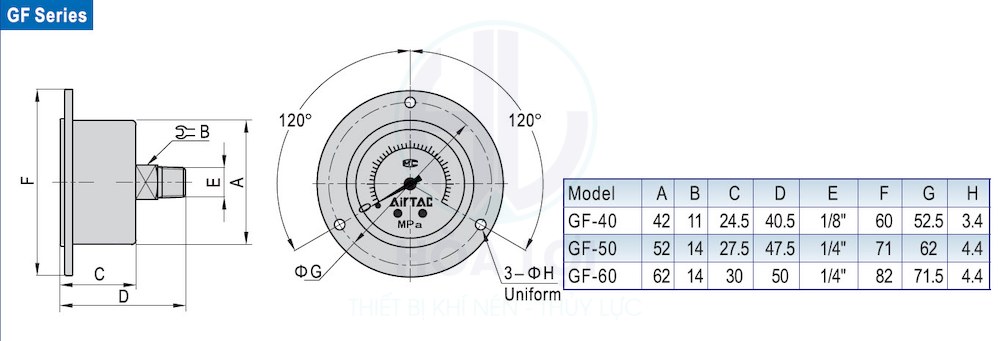 Đồng Hồ Áp Suất F-GF5010M GF-50PT1/4 AirTAC 3 dong ho ap suat f gf5010m gf 50pt1 4 airtac spec 2