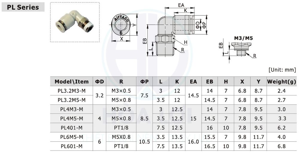 Khớp Nối Cong PL4M5-M AIRTAC 6 pl mini one touch fittings airtac