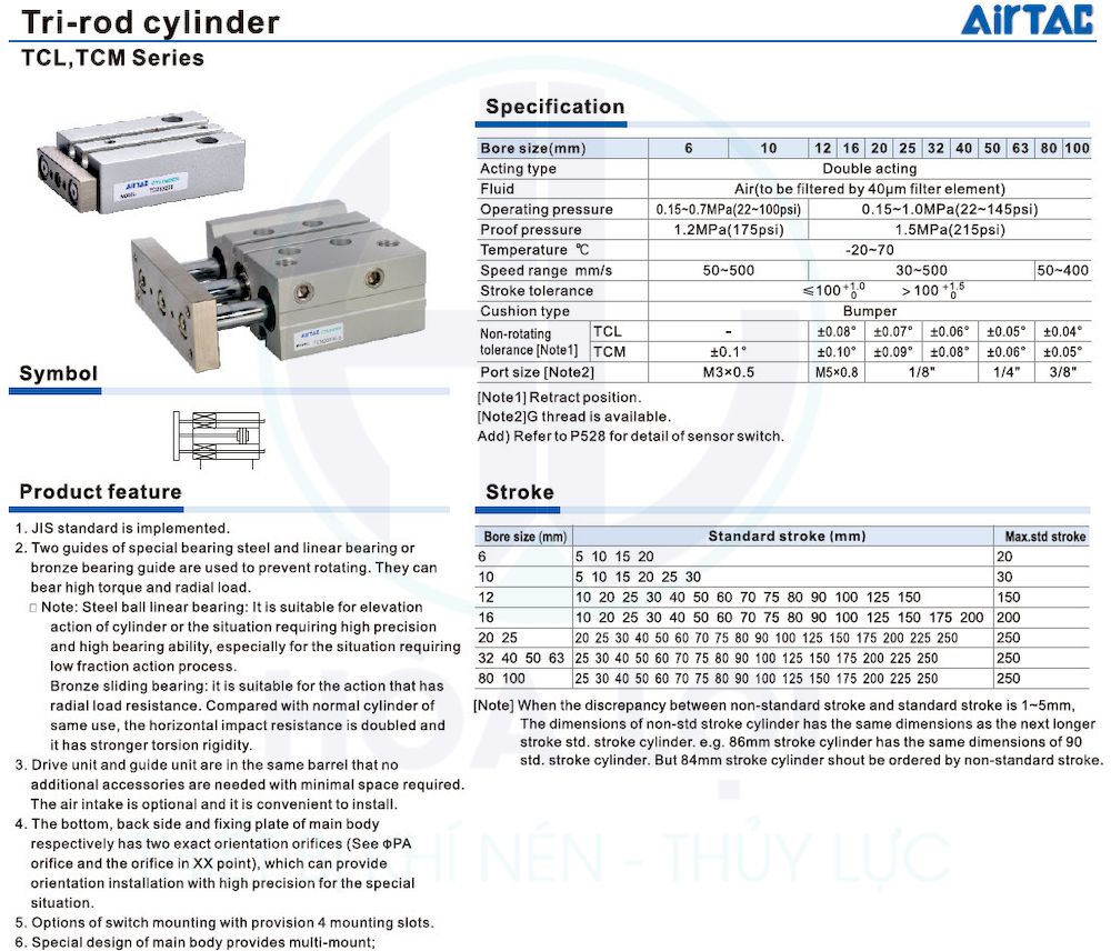 tcl tcm series tri rod cylinder airtac 1